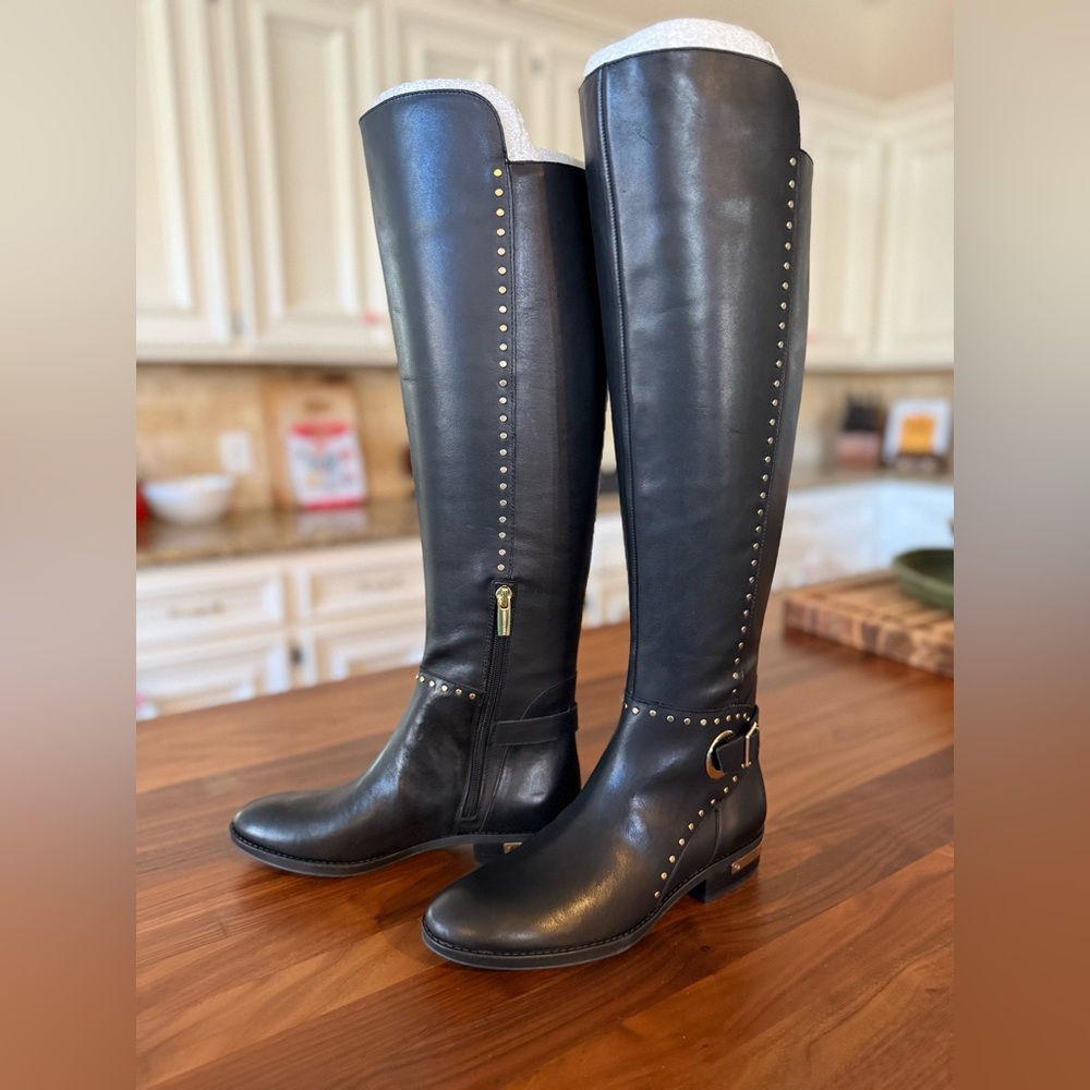Vince Camuto Women’s Poppidal Stretch Riding Boots - Black Soft Silky Leather